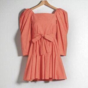 New Mille Resort Anais Pleated Cotton Mini Dress XS in Melon Belted Half Sleeve‎